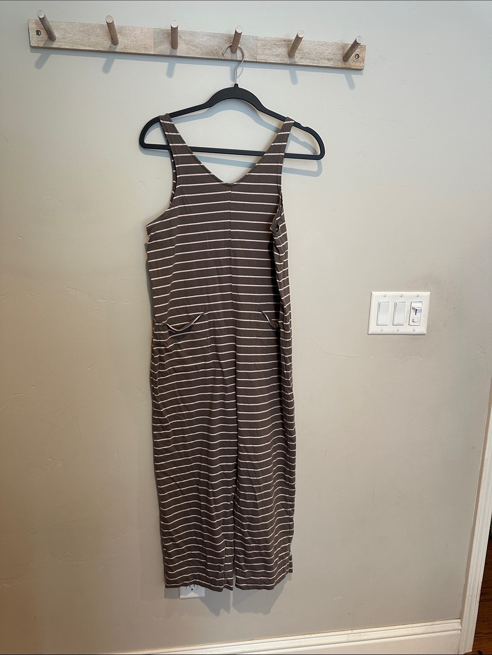 Pact Brown and Light Pink Striped Sleeveless Jumpsuit